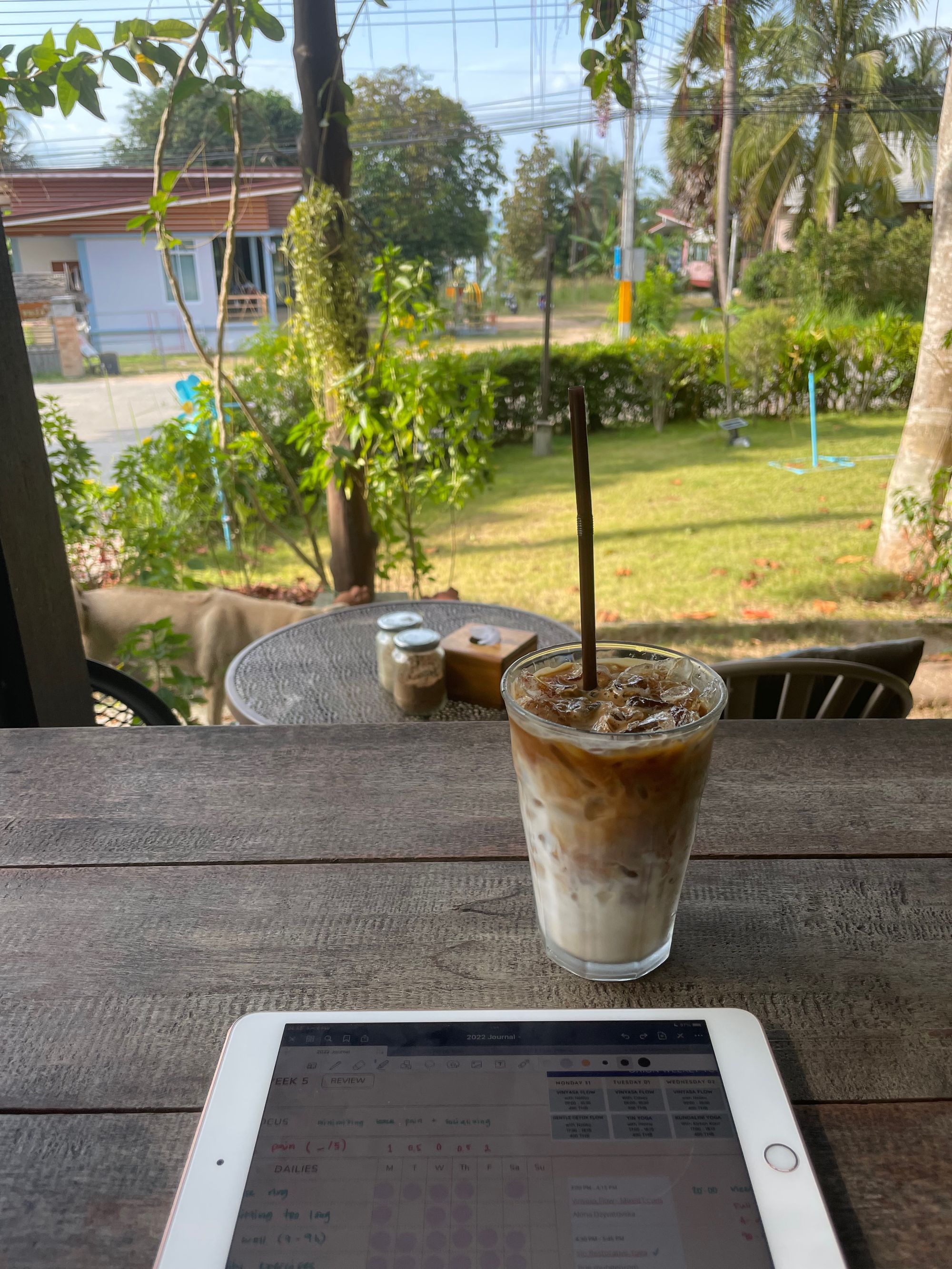 Coffee and iPad Mini at a cafe