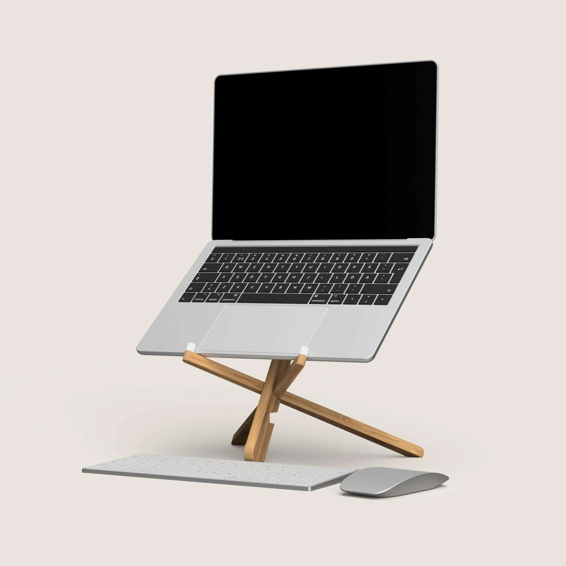 Wooden laptop stand for digital nomads portable office setup